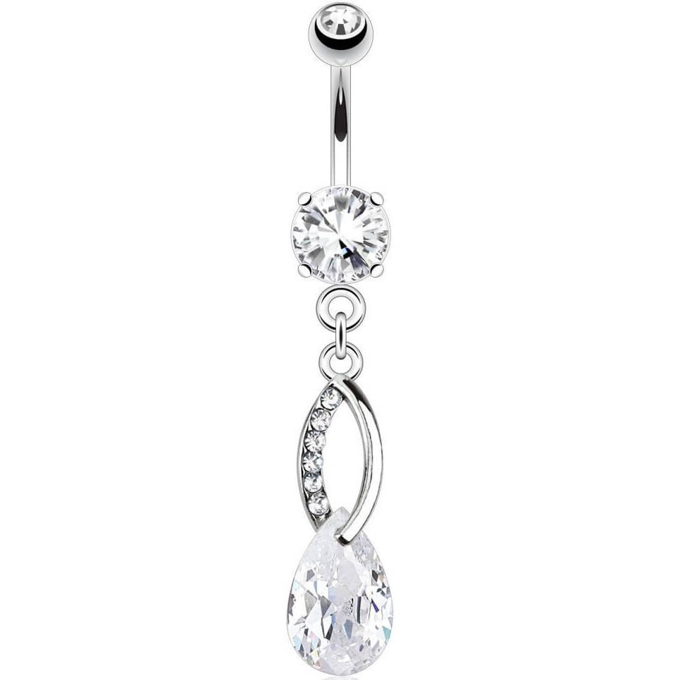 Piercing Nombril Pendentif Goutte Zircone Argent