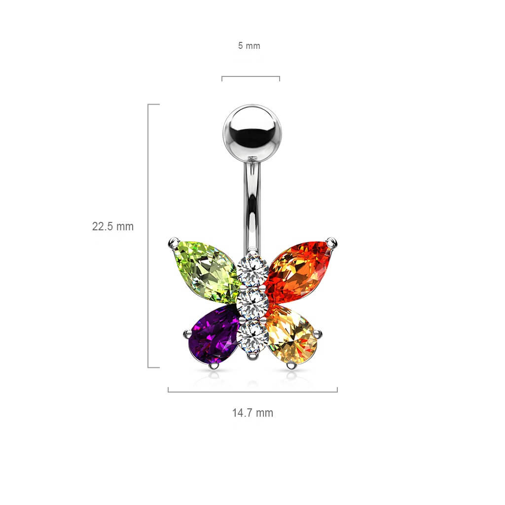 Belly Button Piercing Butterfly Zirconia Silver