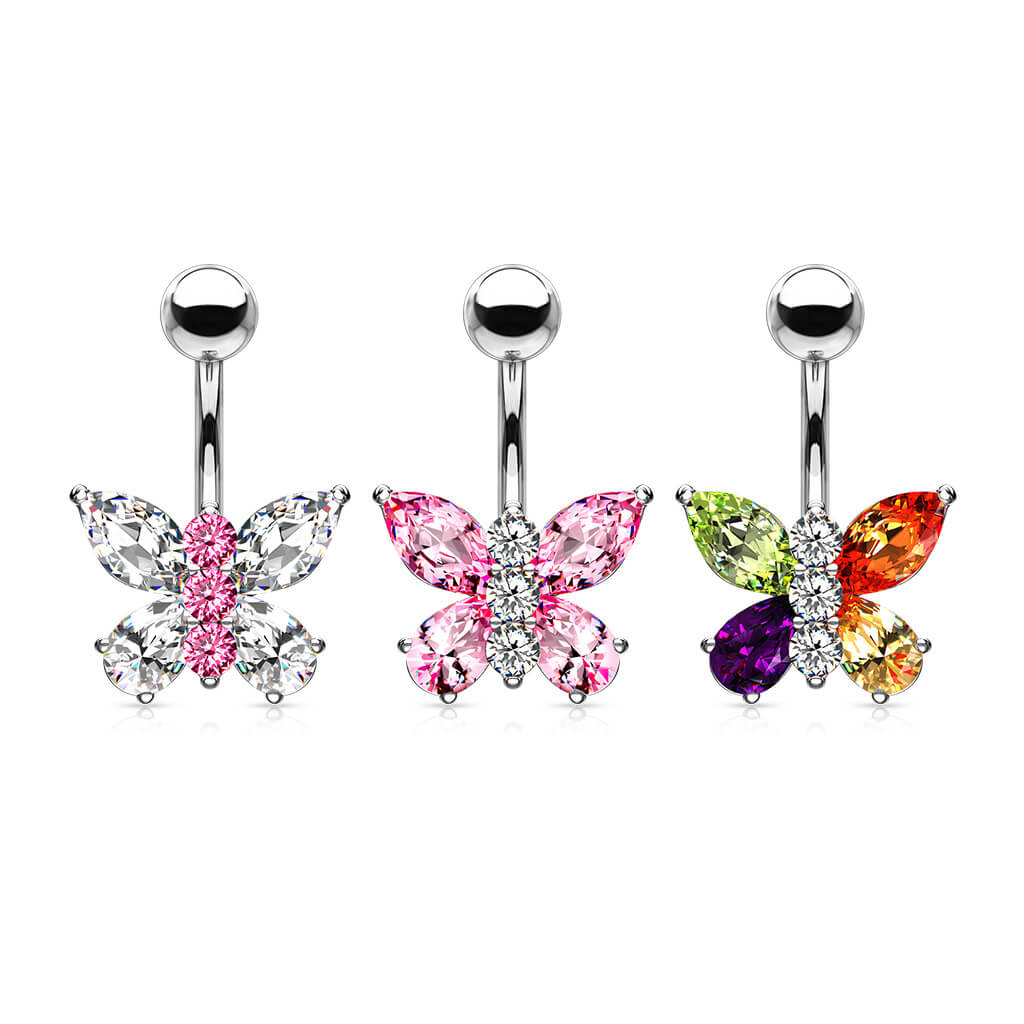 Piercing Nombril Papillon Zircone Argent