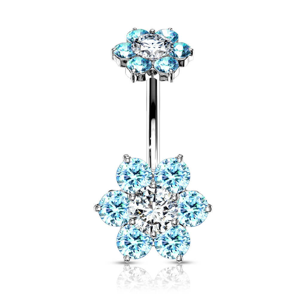 Belly Button Piercing Flower Zirconia Internally Threaded