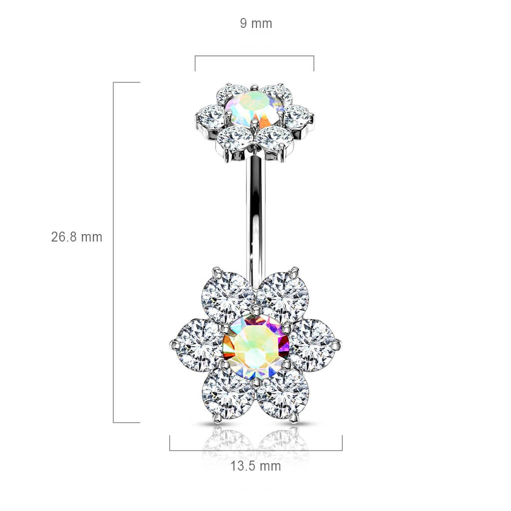 Belly Button Piercing Flower Zirconia Internally Threaded