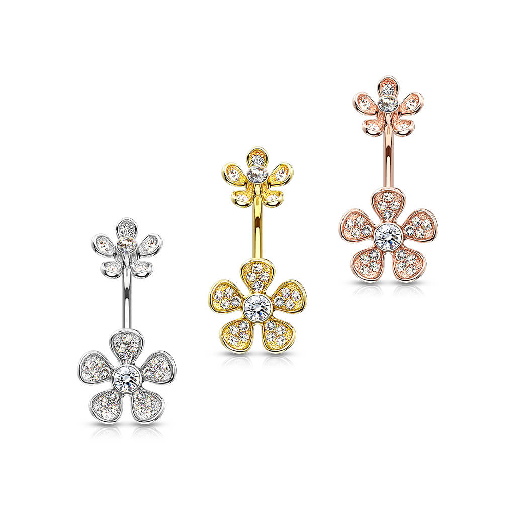 Belly Button Piercing Flower Zirconia Internally Threaded