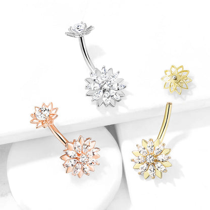 Belly Button Piercing Flower Zirconia Internally Threaded