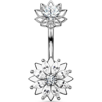 Belly Button Piercing Flower Zirconia Internally Threaded