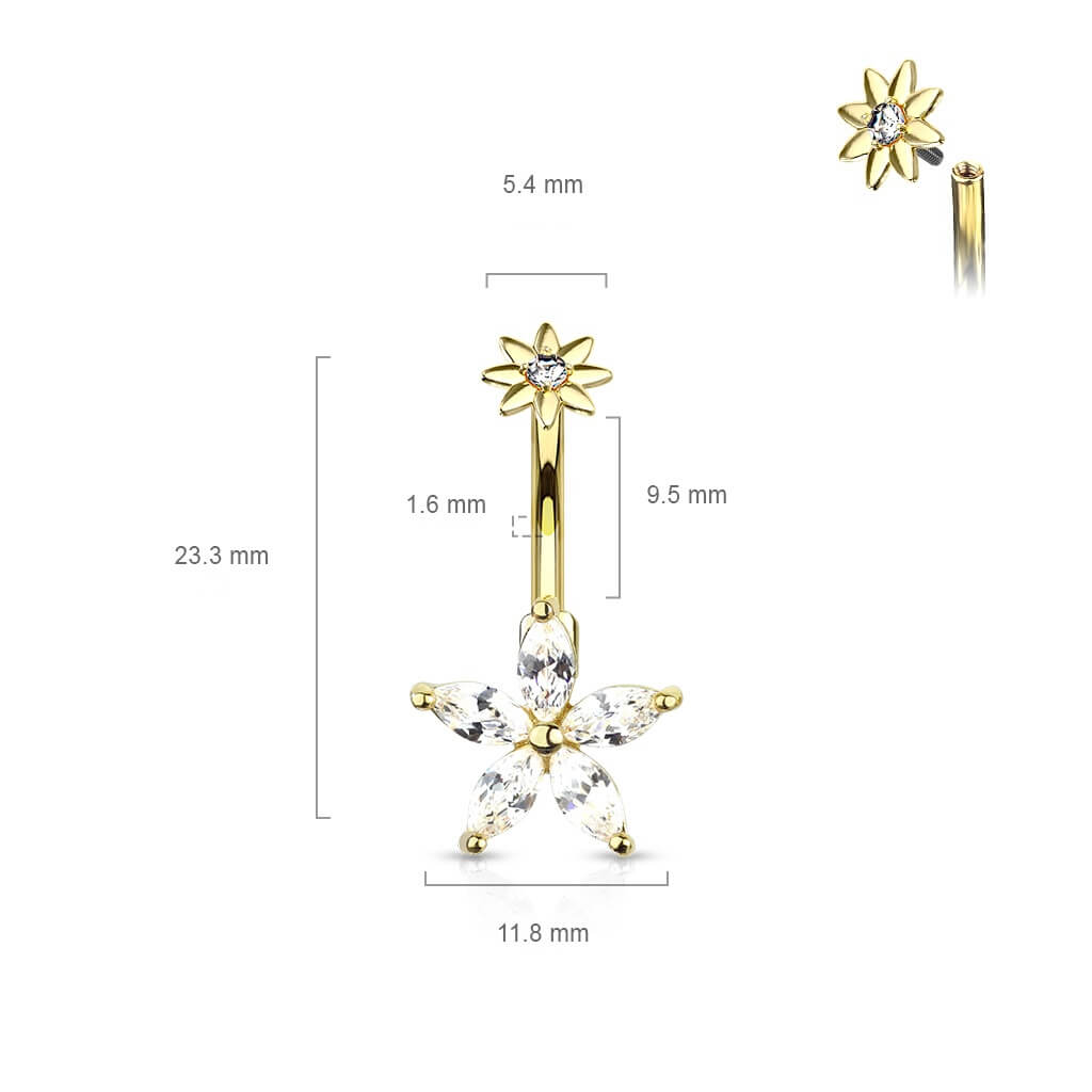 Piercing Ombelico Fiore di zirconi Filettatura Interna