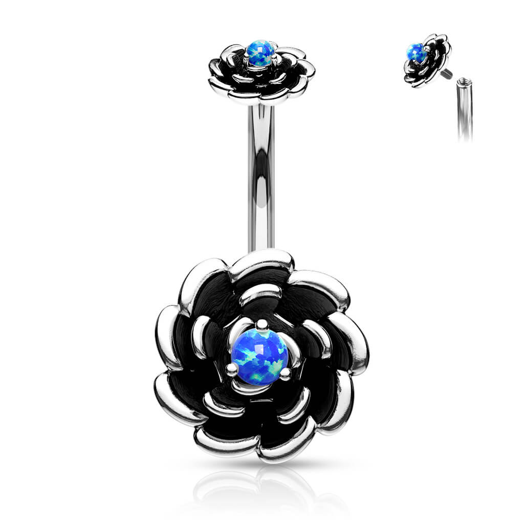 Belly Button Piercing Flower Opal Black Internally Threaded