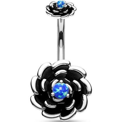 Bauchnabelpiercing Blume Opal Schwarz Innengewinde