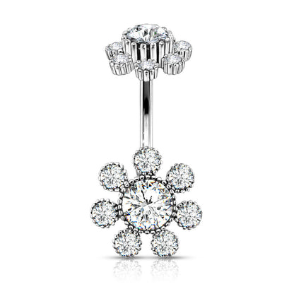 Belly Button Piercing Flower Zirconia Silver Internally Threaded