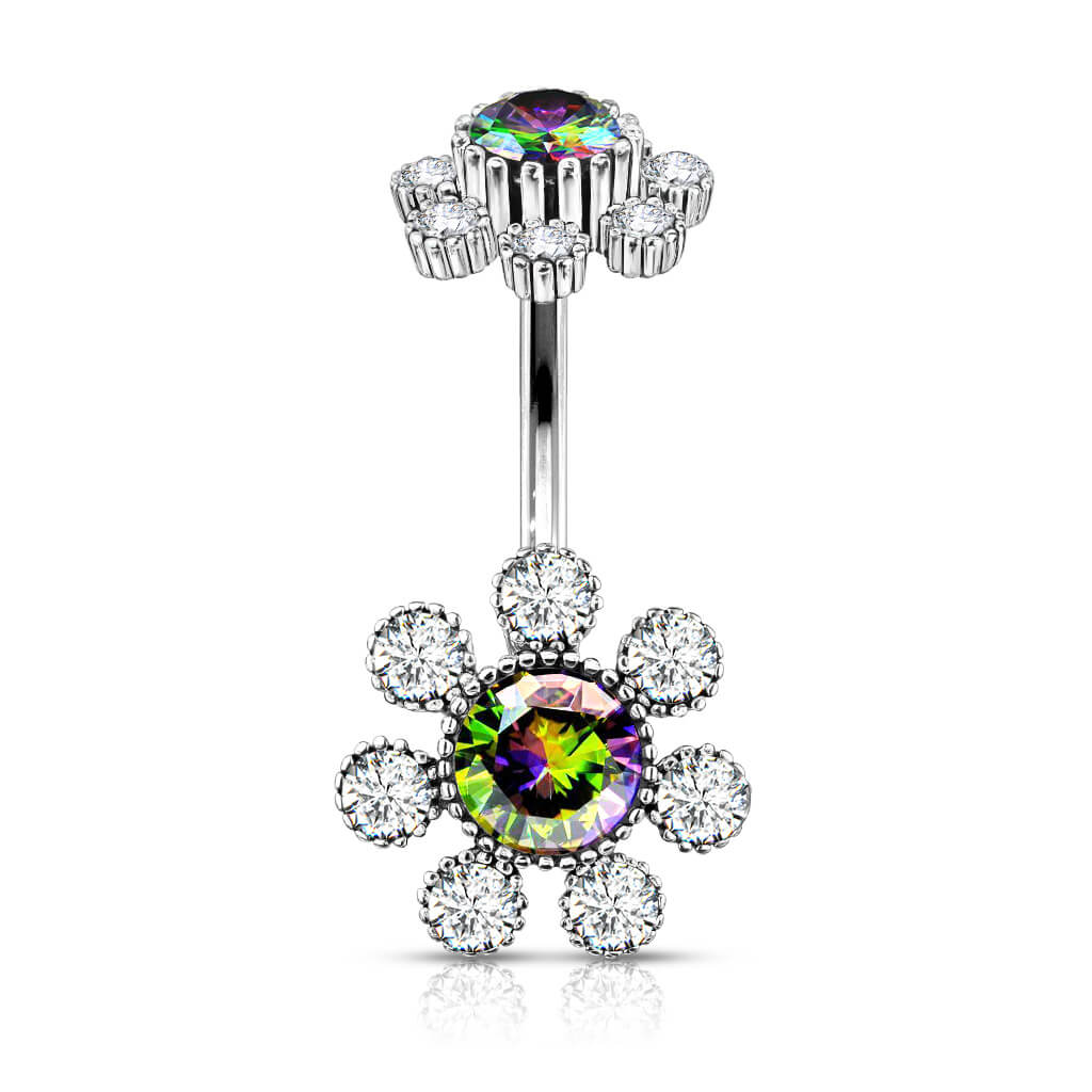 Piercing ombligo Circonita Flor Plata Rosca interna