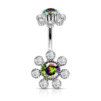 Bauchnabelpiercing Blume Zirkonia Silber Innengewinde