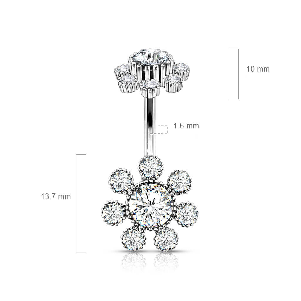 Piercing Nombril Fleur Zircone Argent Filetage Interne