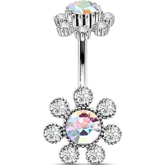 Belly Button Piercing Flower Zirconia Silver Internally Threaded