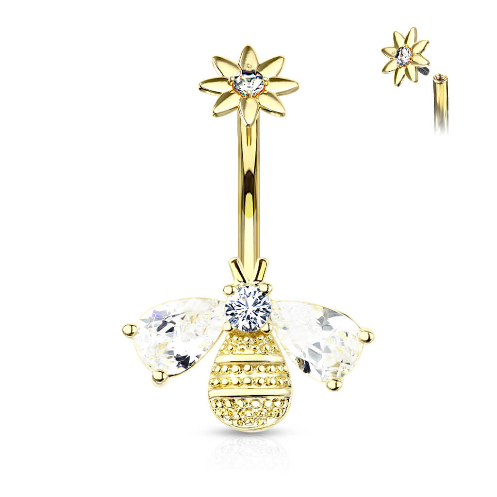 Belly Button Piercing Bee Zirconia Internally Threaded