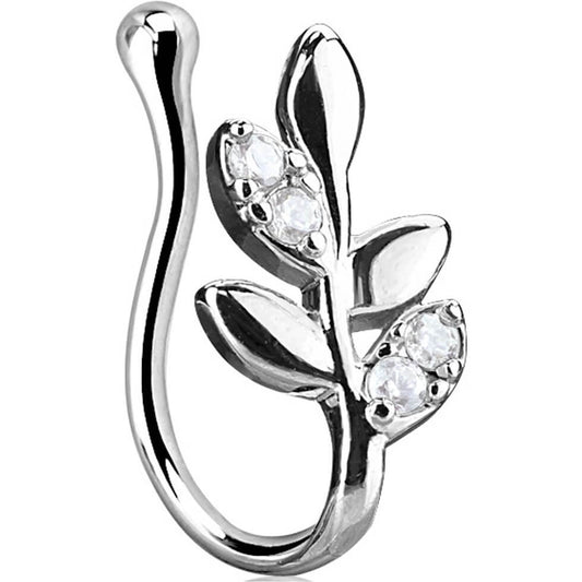 Faux Piercing au nez Feuilles Zircone Argent Pliable