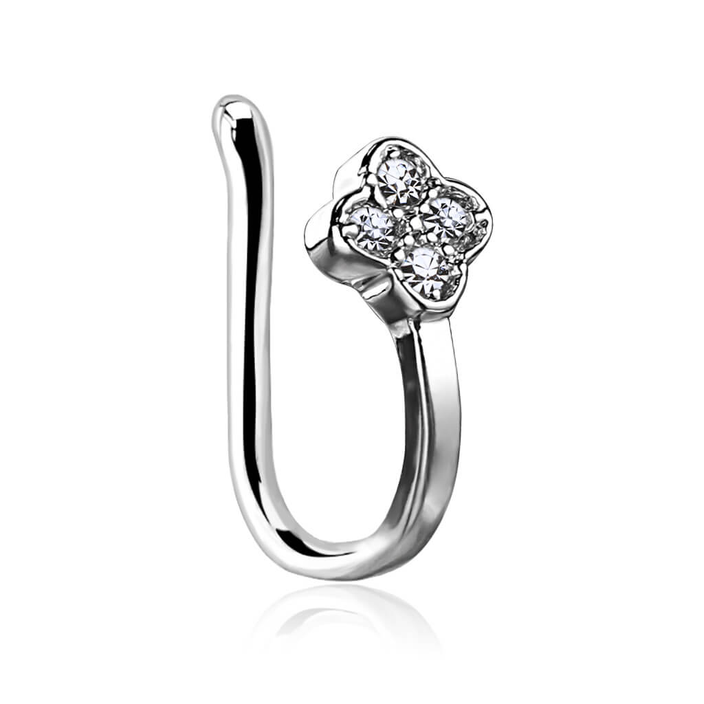 Fake Nose Piercing Flower Zirconia Silver Bendable