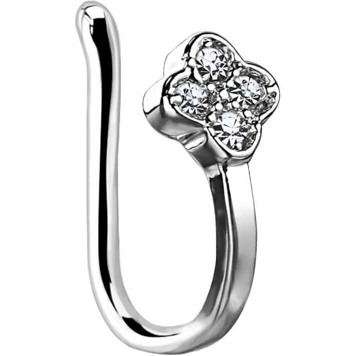 Fake Nose Piercing Flower Zirconia Silver Bendable