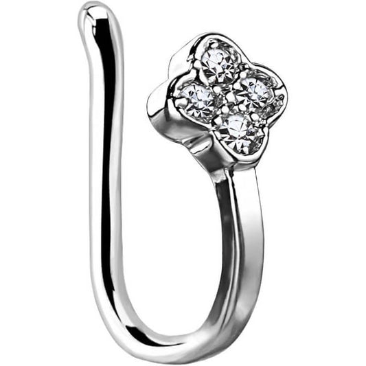 Faux Piercing au nez Fleur Zircone Argent Pliable