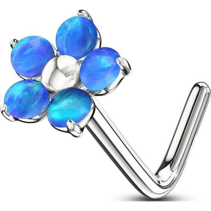 Nose L-Shape Flower Opal Silver