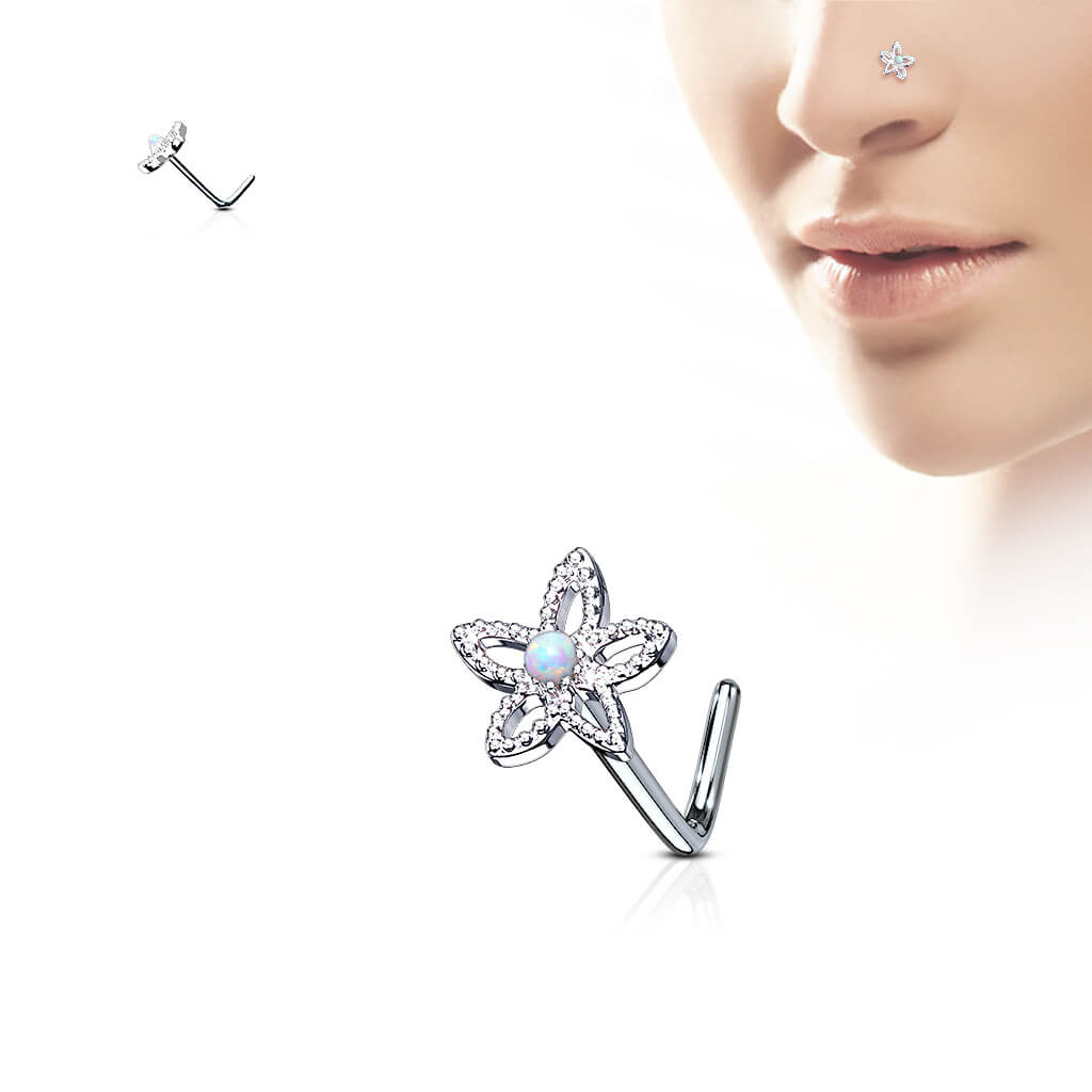 Nose L-Shape Flower Zirconia Opal