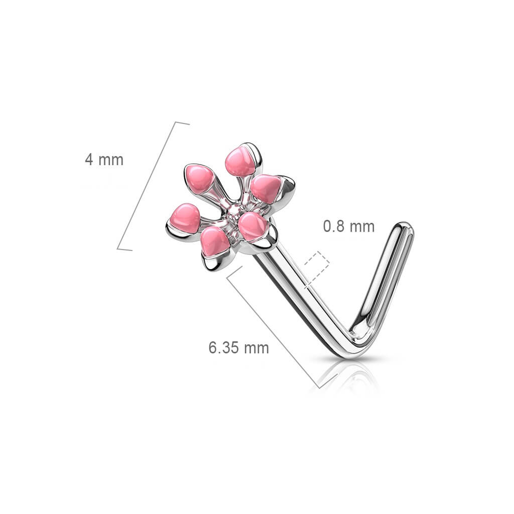 Nasenstecker L-Form Blume Silber