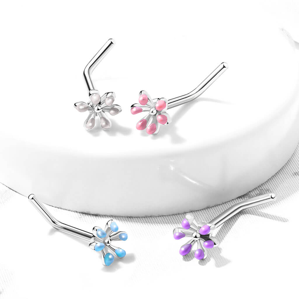 Nez En Forme de L Fleur Argent