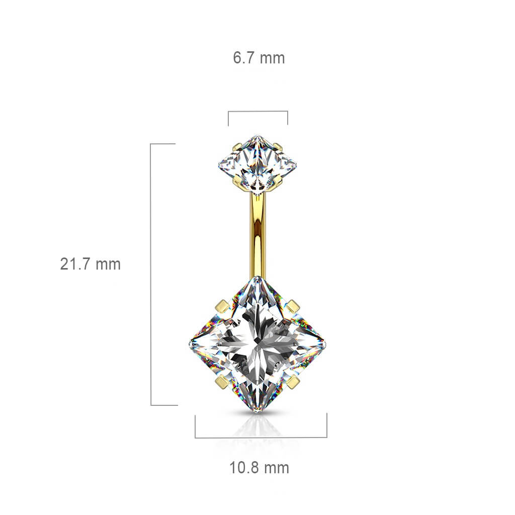 Belly Button Piercing Square Zirconia Internally Threaded