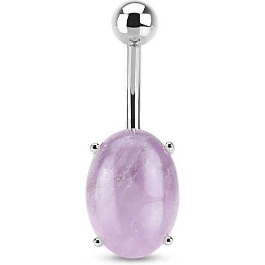 Belly Button Piercing Oval Amethist Semi-Precious Stone