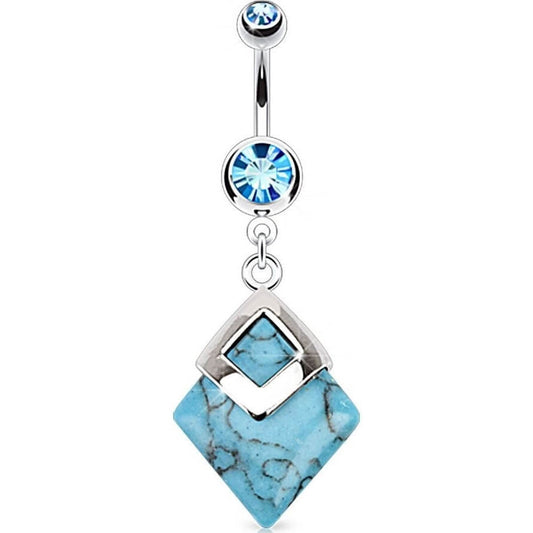 Belly Button Piercing Diamond shaped dangle turquoise Semi-Precious Stone