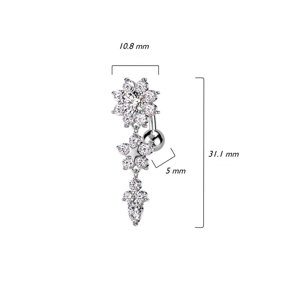 Piercing Ombelico Fiori di zirconi Top Down