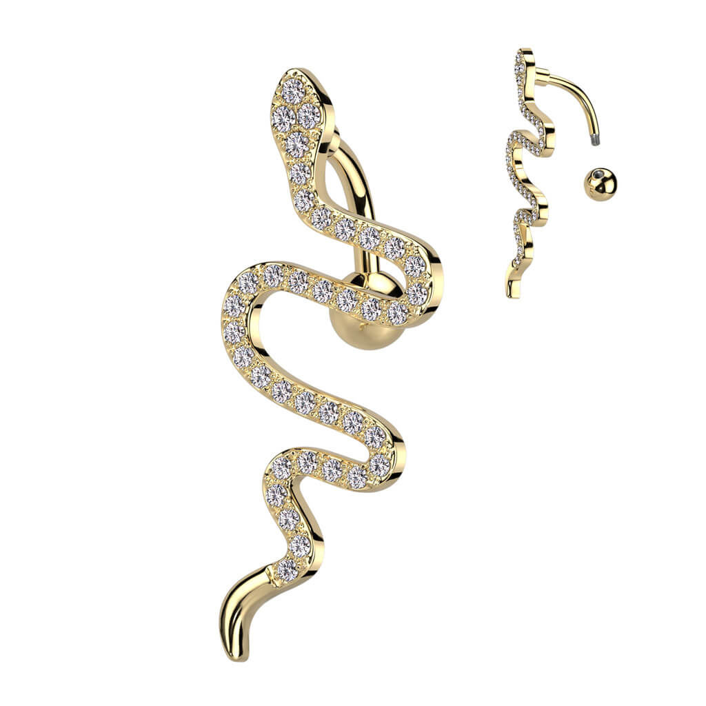 Piercing Ombelico Serpente di zirconi Top Down