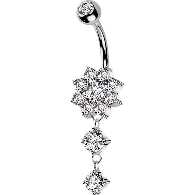 Piercing Nombril Pendentif Fleur Zircone