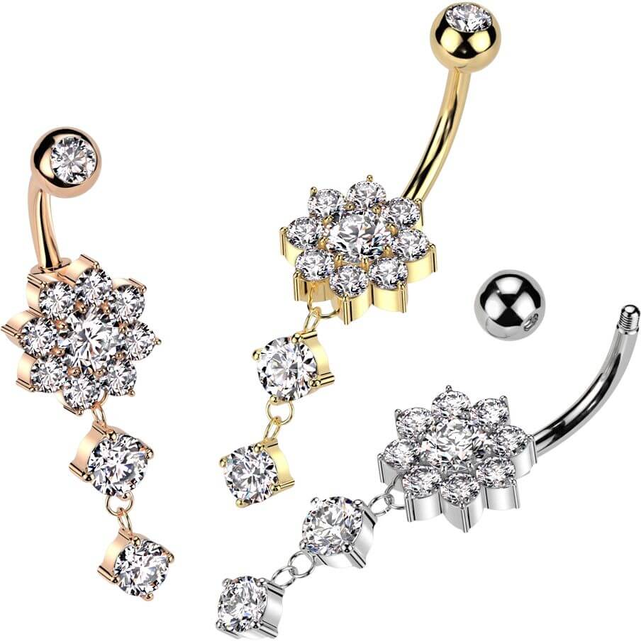 Belly Button Piercing flower dangle zirconia