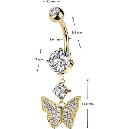 Piercing Nombril Pendentif Papillon Zircone