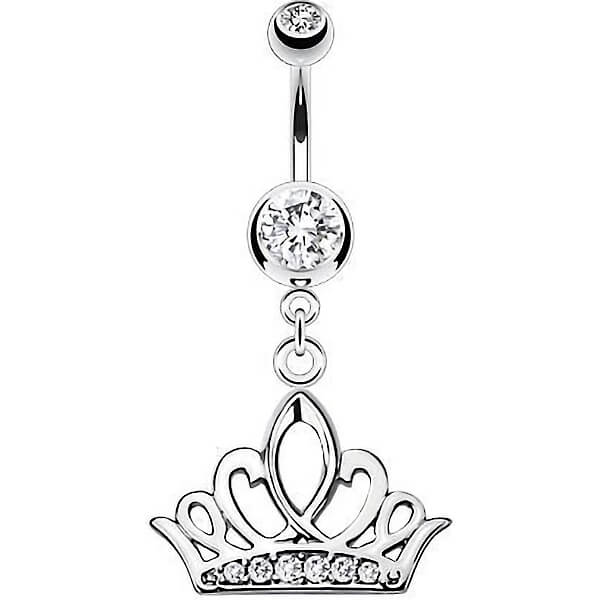 Piercing Nombril Pendentif Couronne Zircone