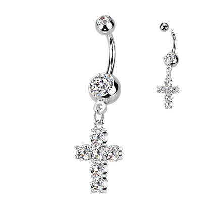 Piercing Nombril Pendentif Croix Zircone