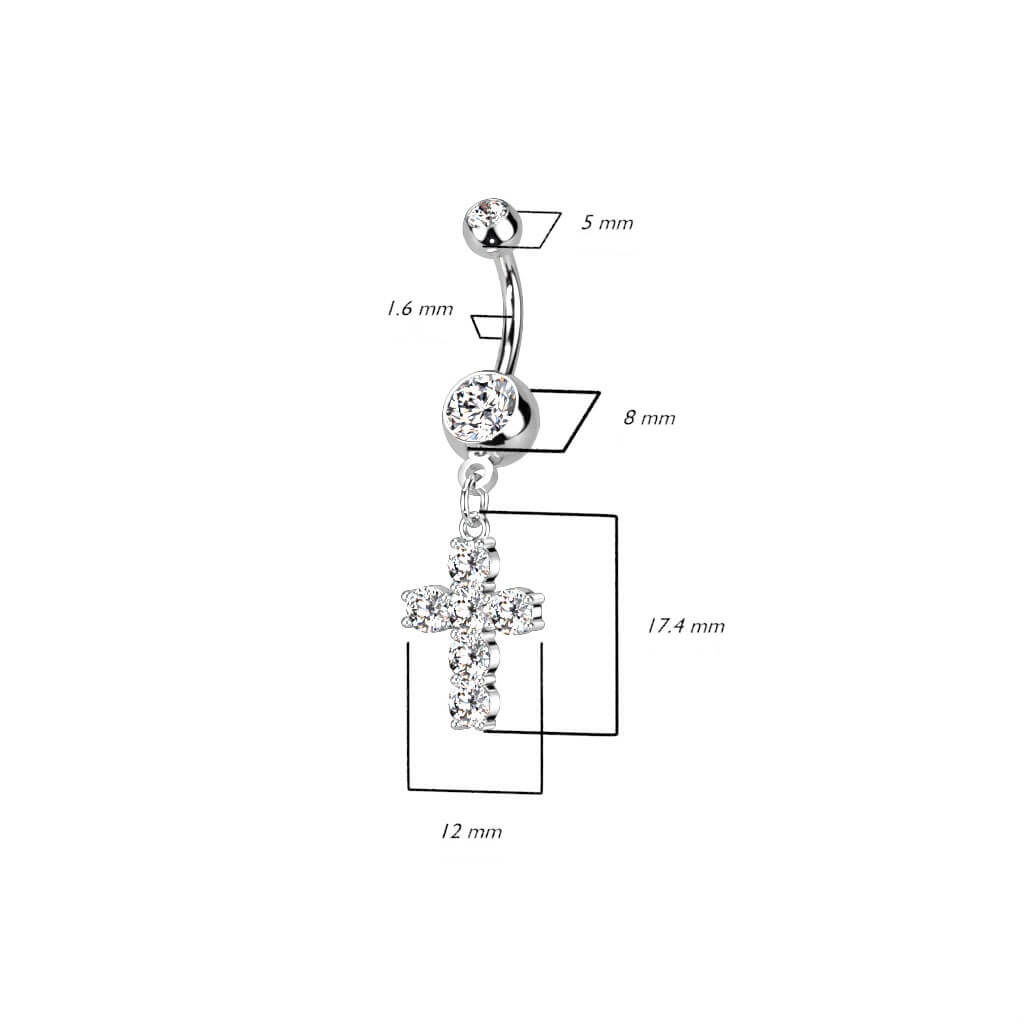 Piercing Nombril Pendentif Croix Zircone