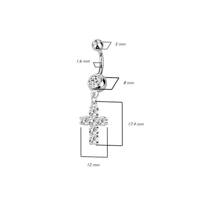 Belly Button Piercing Cross dangle Zirconia