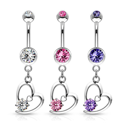 Belly Button Piercing Heart dangle Zirconia Silver