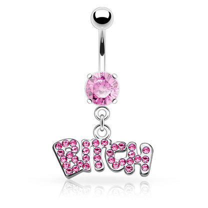 Piercing ombligo BITCH colgante Circonita Plata