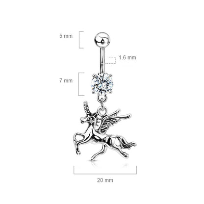 Piercing Nombril Pendentif Licorne Zircone Argent