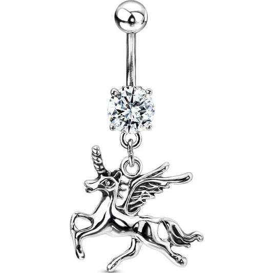 Piercing Ombelico Zirconi con pendente unicorno d´argento