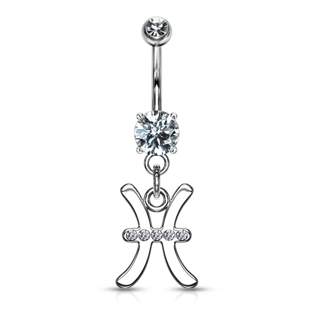 Belly Button Piercing Zodiac sign dangle Zirconia Silver