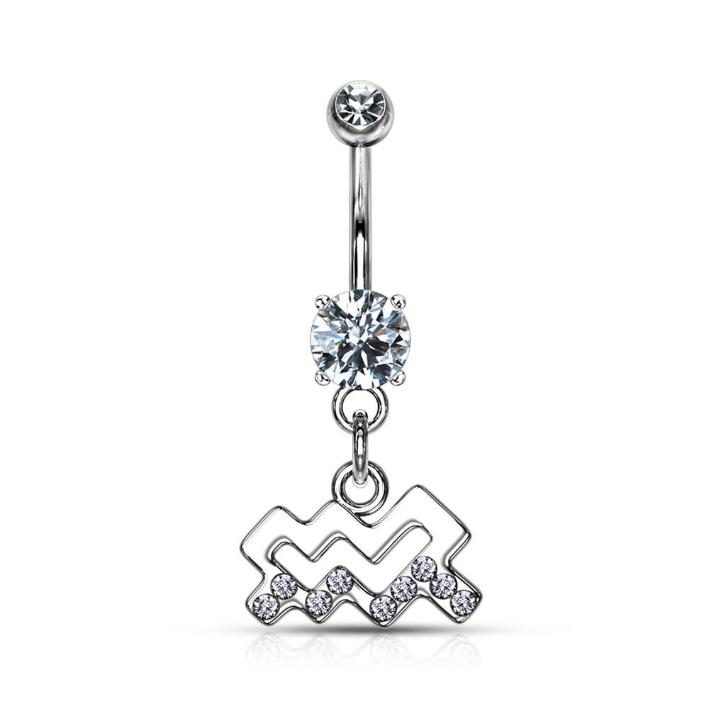 Piercing Nombril Pendentif Signe du Zodiaque Zircone Argent