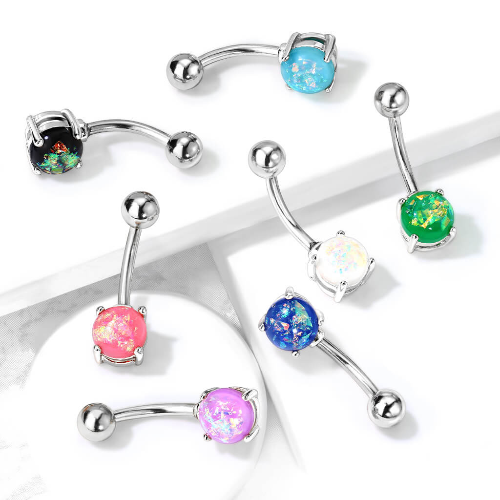 Belly Button Piercing Opal Silver