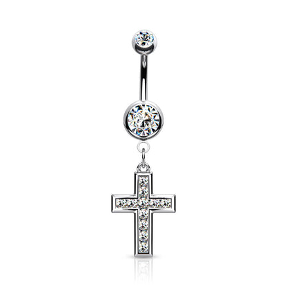 Belly Button Piercing Cross dangle Zirconia