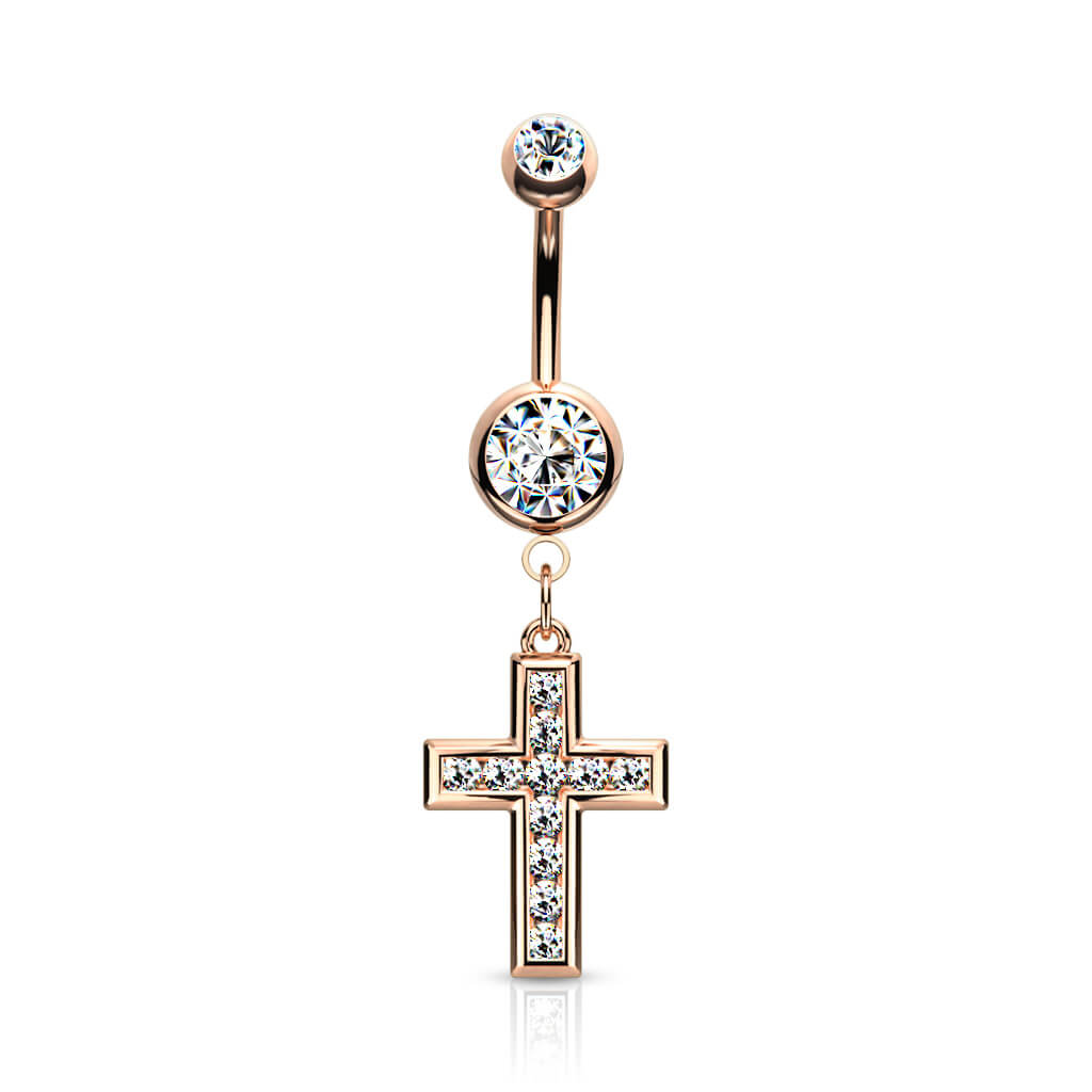 Piercing Nombril Pendentif Croix Zircone