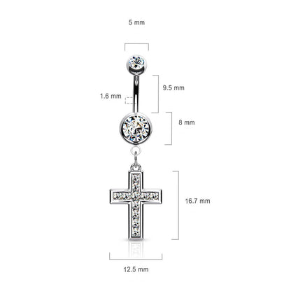 Belly Button Piercing Cross dangle Zirconia