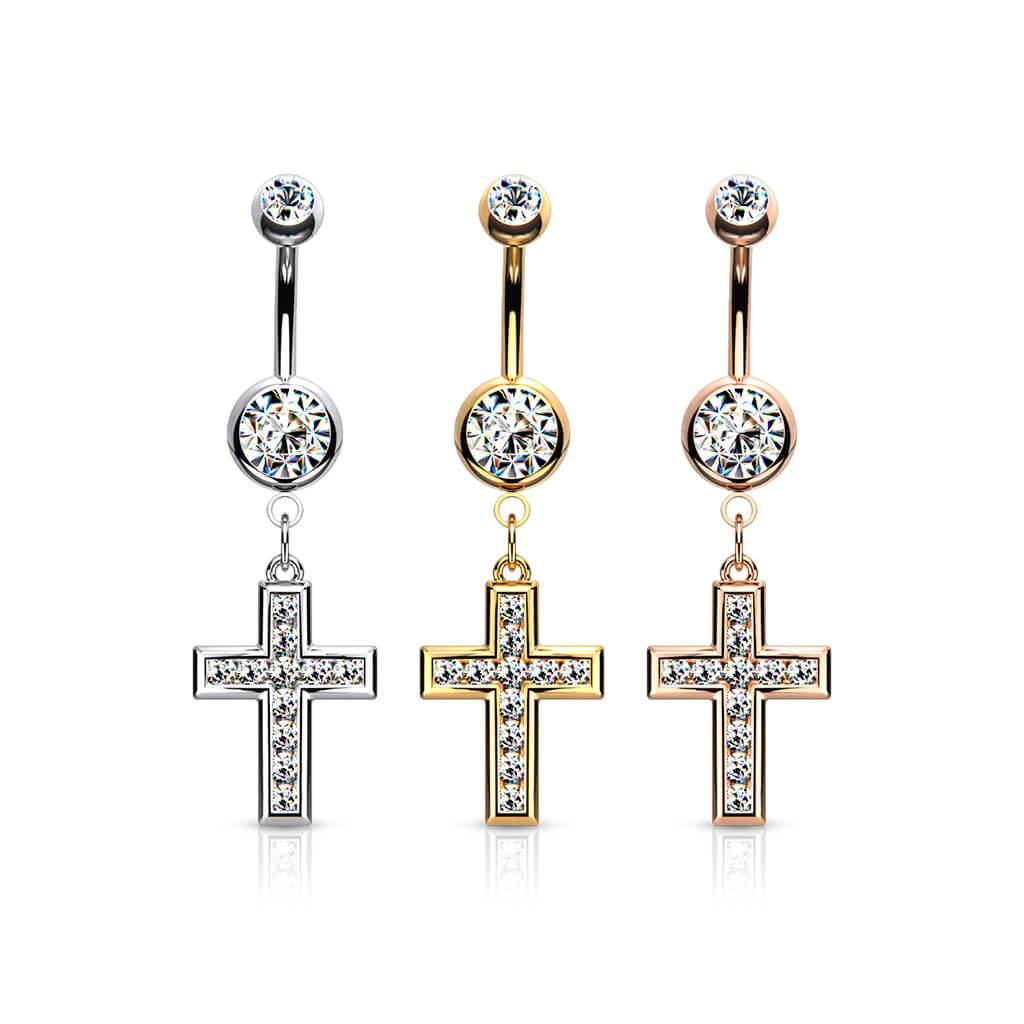 Piercing Nombril Pendentif Croix Zircone