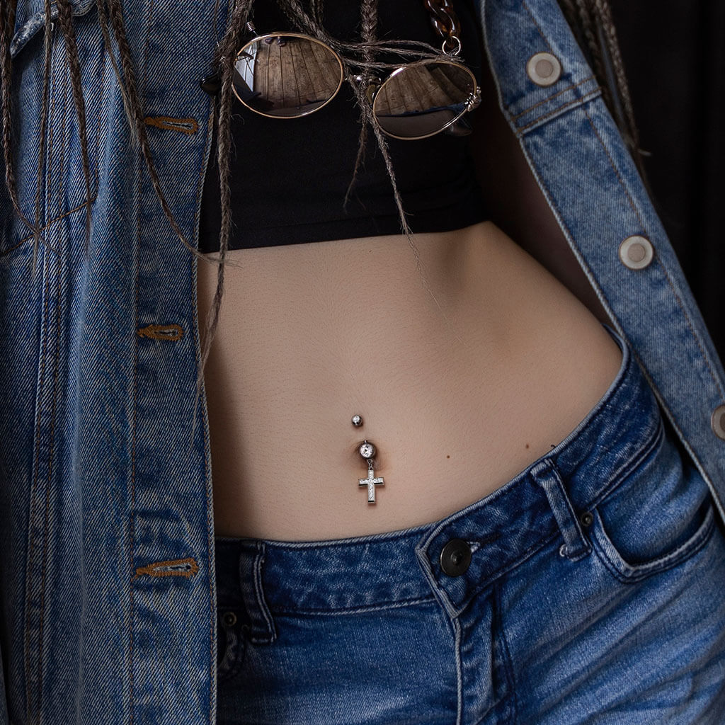 Belly Button Piercing Cross dangle Zirconia