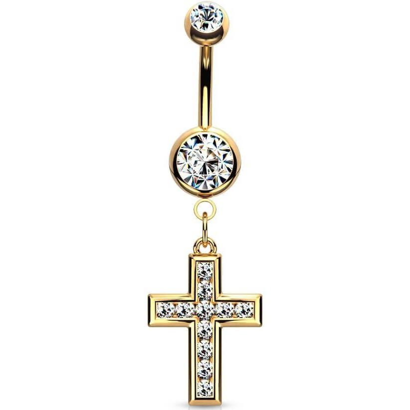 Piercing Nombril Pendentif Croix Zircone